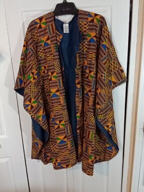 Colorful African Print Kimono Jacket - Blue, Brown, Green, Yellow